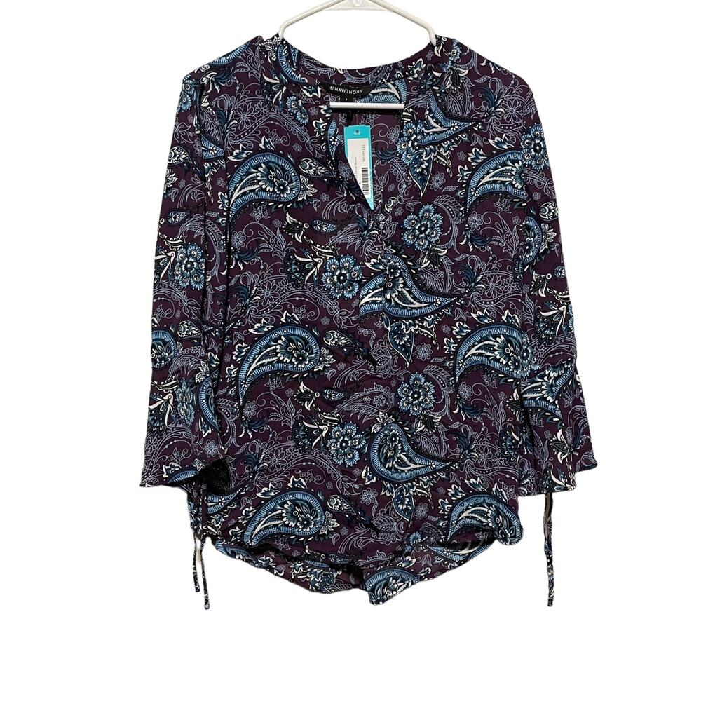 NWT 41Hawthorn Trina Bell Sleeve Pleated Back Purple Blouse - Picture 2 of 5